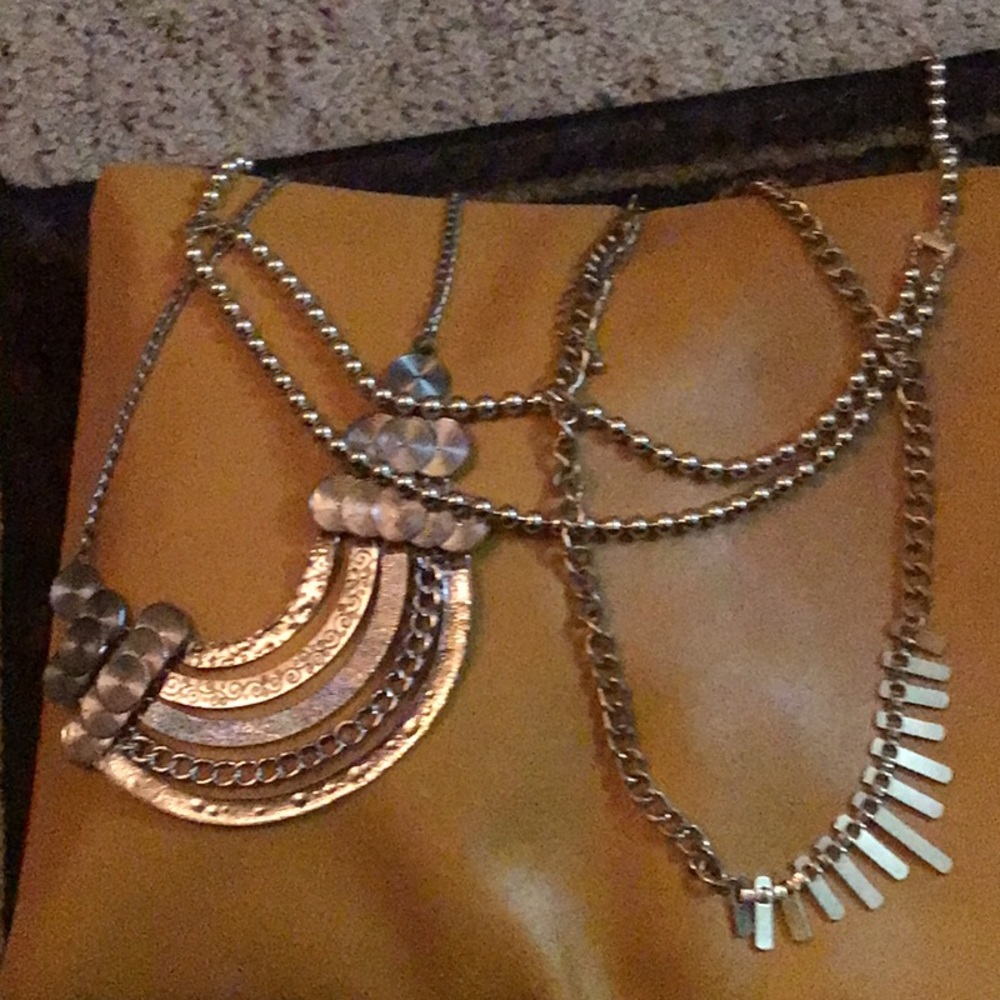 3 necklaces bold ,faux pearls,  metal big, statement, golds